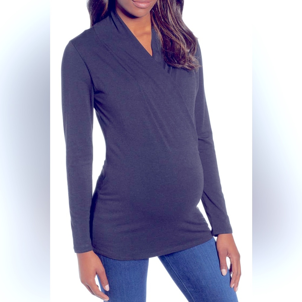 Angel Maternity/Nursing black Faux-wrap Top Sz M